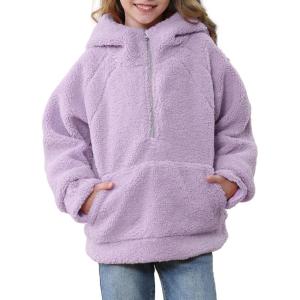 imageRolanko Girls Sherpa Pullover Hoodie Half Zipper Fuzzy Hoodie Sweatshirt with Pockets Kids Fleece Tops 414 YearsLightpurple