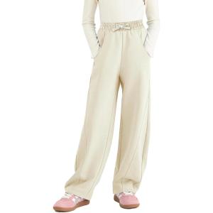 imageRolanko Girls Wide Leg Sweatpants Straight Pants for Kids Girls Trousers with Pockets SweatsBeige
