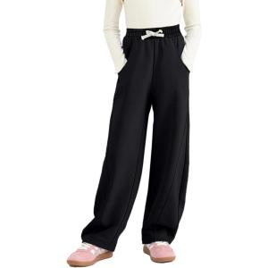 imageRolanko Girls Wide Leg Sweatpants Straight Pants for Kids Girls Trousers with Pockets SweatsBlack