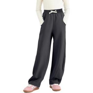 imageRolanko Girls Wide Leg Sweatpants Straight Pants for Kids Girls Trousers with Pockets SweatsDarkgrey