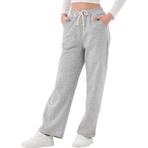 imageRolanko Girls Wide Leg Sweatpants Straight Pants for Kids Girls Trousers with Pockets SweatsGrey