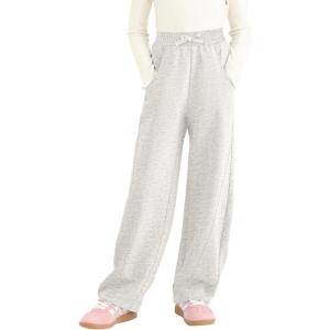 imageRolanko Girls Wide Leg Sweatpants Straight Pants for Kids Girls Trousers with Pockets SweatsLightgrey