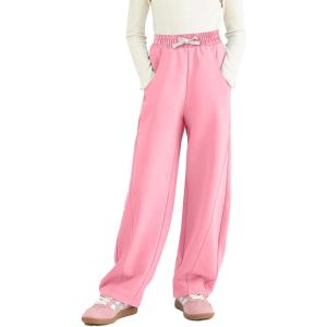 imageRolanko Girls Wide Leg Sweatpants Straight Pants for Kids Girls Trousers with Pockets SweatsPink