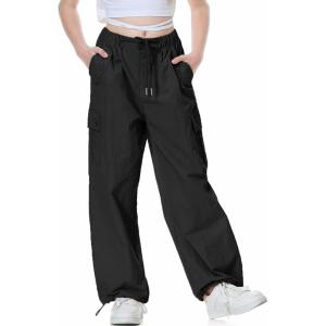 imageRolanko Parachute Pants for Girls Y2K Cargo Trousers with Pockets Harajuku Jogger Pants Kids 414 YearsBlack