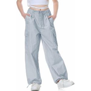 imageRolanko Parachute Pants for Girls Y2K Cargo Trousers with Pockets Harajuku Jogger Pants Kids 414 YearsBlue