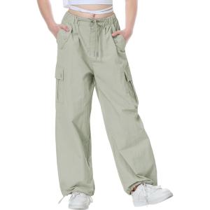 imageRolanko Parachute Pants for Girls Y2K Cargo Trousers with Pockets Harajuku Jogger Pants Kids 414 YearsLightgreen