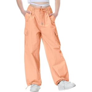 imageRolanko Parachute Pants for Girls Y2K Cargo Trousers with Pockets Harajuku Jogger Pants Kids 414 YearsPeach