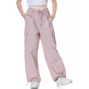 imageRolanko Parachute Pants for Girls Y2K Cargo Trousers with Pockets Harajuku Jogger Pants Kids 414 YearsPink
