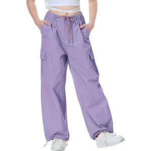 imageRolanko Parachute Pants for Girls Y2K Cargo Trousers with Pockets Harajuku Jogger Pants Kids 414 YearsPurple