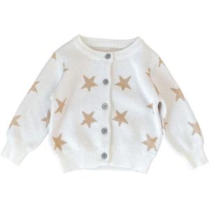 imageRolanko Toddler Girls Sweater Long Sleeve Open Front Button Down Knit Cardigan Kids Clothes 16 YearsH1white Star