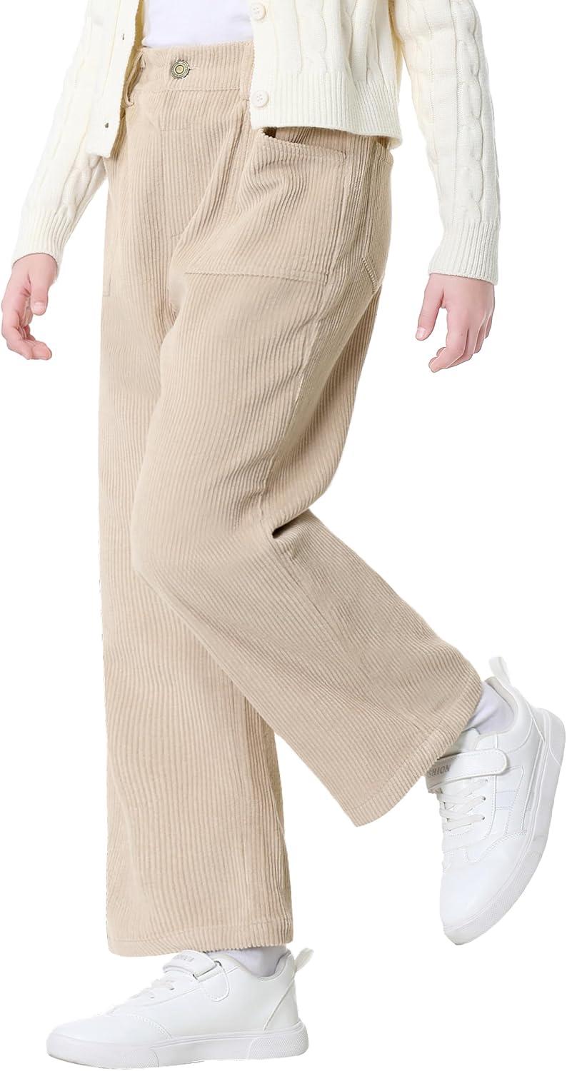 imageRolanko Girls Wide Leg Corduroy Pants High Waist Trousers Vintage Kids Pants Streetwear Casual 412 YearsBeige
