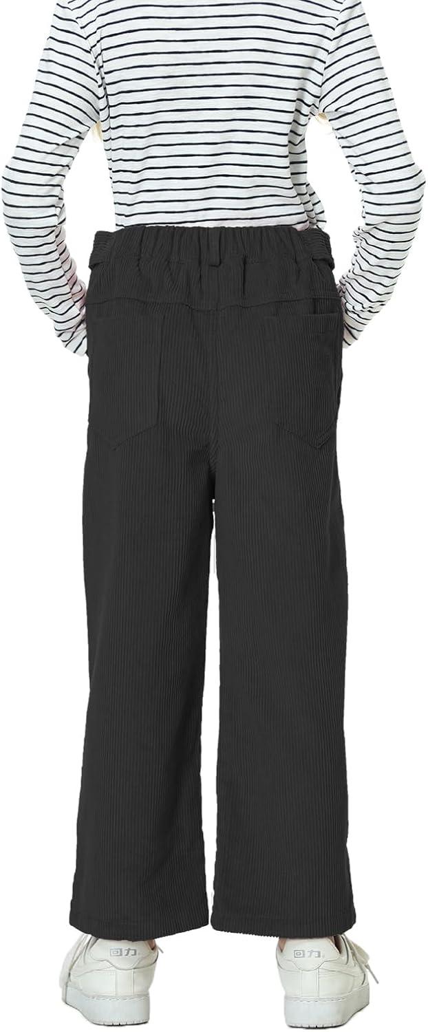 imageRolanko Girls Wide Leg Corduroy Pants High Waist Trousers Vintage Kids Pants Streetwear Casual 412 YearsBlack