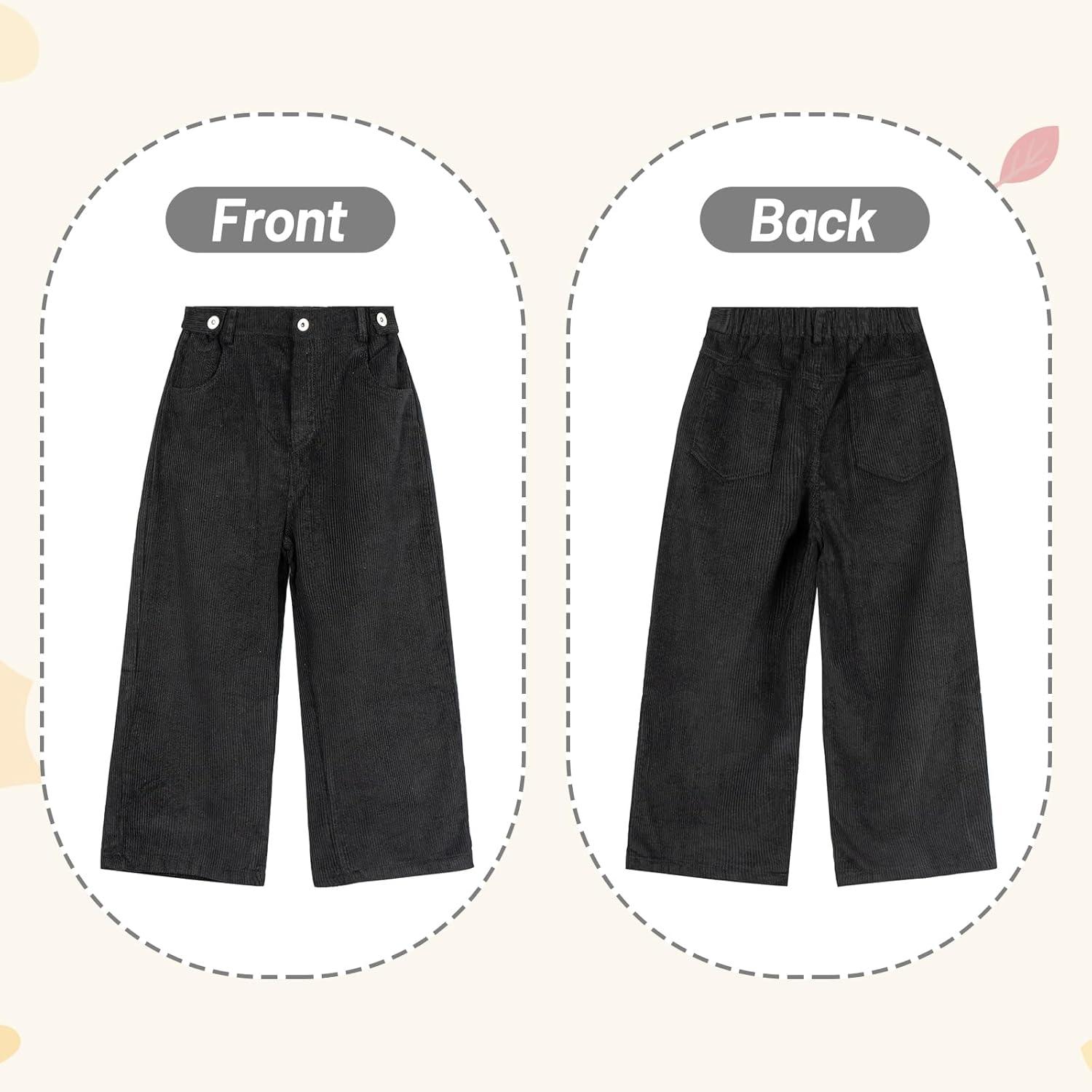 imageRolanko Girls Wide Leg Corduroy Pants High Waist Trousers Vintage Kids Pants Streetwear Casual 412 YearsBlack