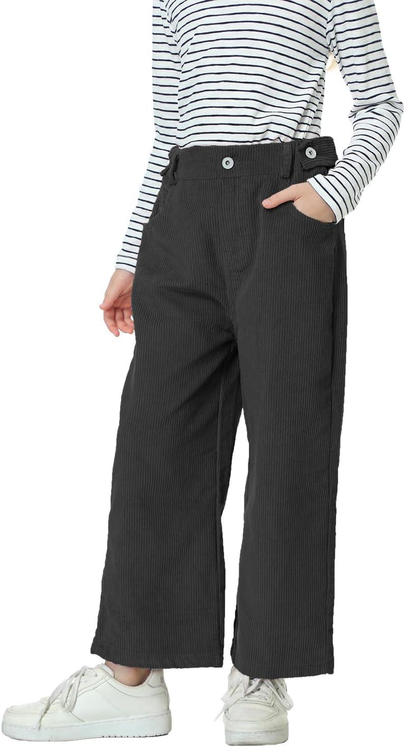 imageRolanko Girls Wide Leg Corduroy Pants High Waist Trousers Vintage Kids Pants Streetwear Casual 412 YearsBlack