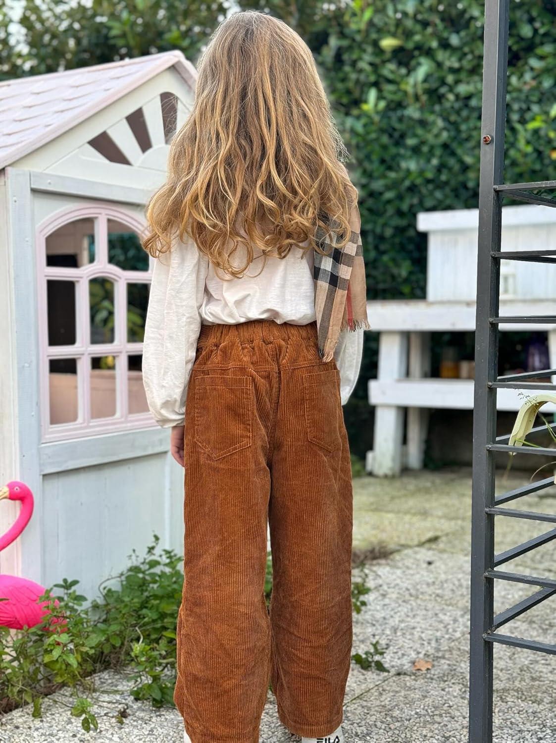 imageRolanko Girls Wide Leg Corduroy Pants High Waist Trousers Vintage Kids Pants Streetwear Casual 412 YearsBrown
