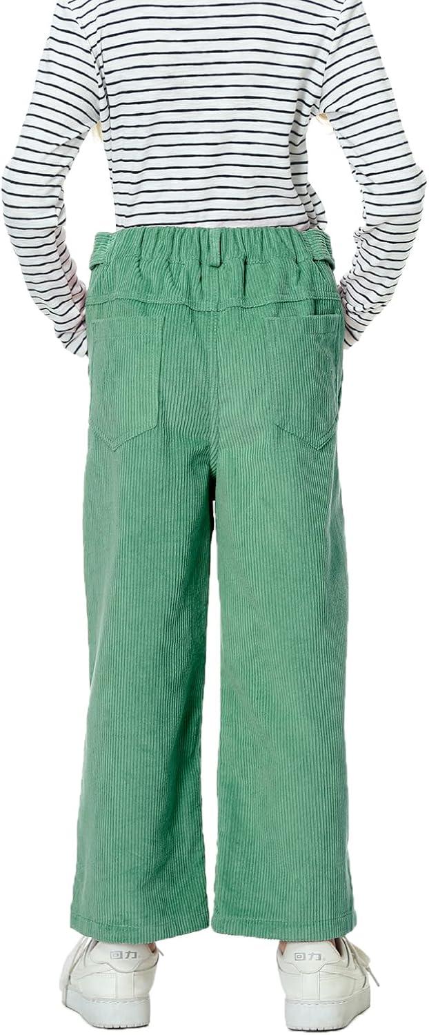 imageRolanko Girls Wide Leg Corduroy Pants High Waist Trousers Vintage Kids Pants Streetwear Casual 412 YearsGreen