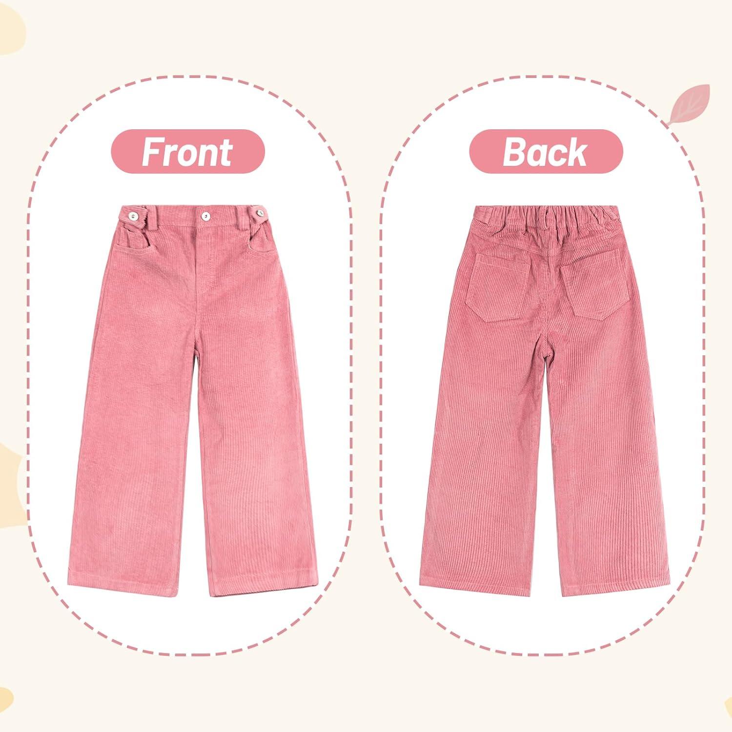 imageRolanko Girls Wide Leg Corduroy Pants High Waist Trousers Vintage Kids Pants Streetwear Casual 412 YearsPink