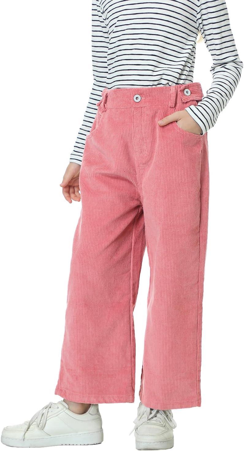 imageRolanko Girls Wide Leg Corduroy Pants High Waist Trousers Vintage Kids Pants Streetwear Casual 412 YearsPink