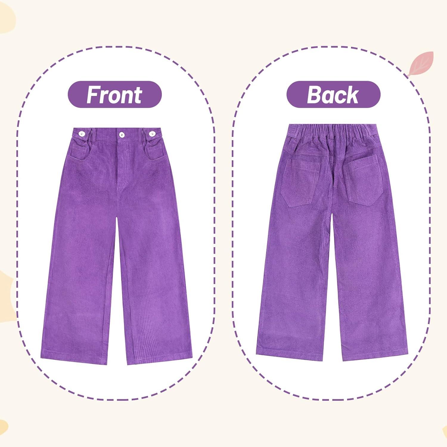 imageRolanko Girls Wide Leg Corduroy Pants High Waist Trousers Vintage Kids Pants Streetwear Casual 412 YearsPurple