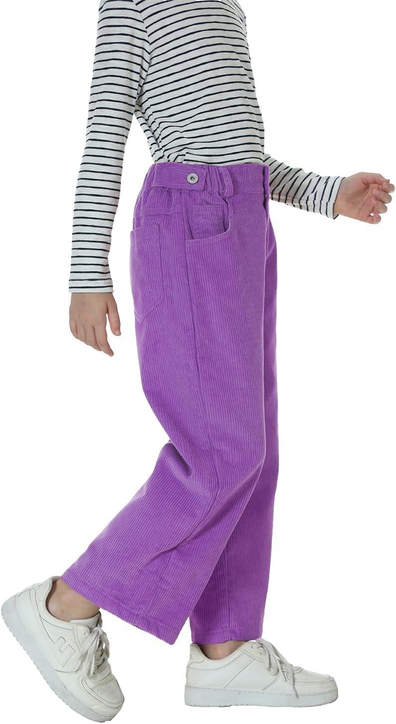 imageRolanko Girls Wide Leg Corduroy Pants High Waist Trousers Vintage Kids Pants Streetwear Casual 412 YearsPurple