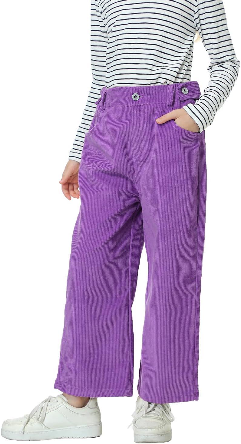 imageRolanko Girls Wide Leg Corduroy Pants High Waist Trousers Vintage Kids Pants Streetwear Casual 412 YearsPurple