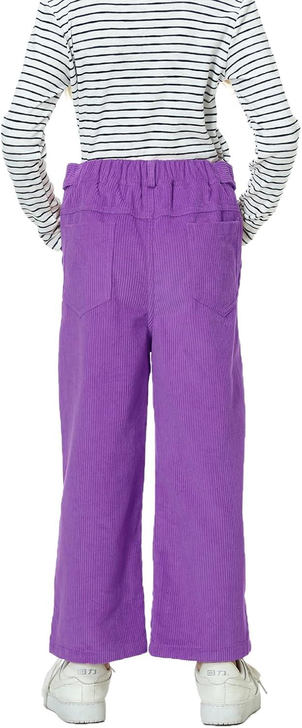imageRolanko Girls Wide Leg Corduroy Pants High Waist Trousers Vintage Kids Pants Streetwear Casual 412 YearsPurple
