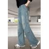imageRolanko Girls Baggy Jeans Distressed Denim Pants Elastic Waist Wide Leg Jeans for Girls Kids Loose Fit 414 YearsKneestitching