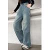 imageRolanko Girls Baggy Jeans Distressed Denim Pants Elastic Waist Wide Leg Jeans for Girls Kids Loose Fit 414 YearsKneestitching