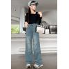 imageRolanko Girls Baggy Jeans Distressed Denim Pants Elastic Waist Wide Leg Jeans for Girls Kids Loose Fit 414 YearsKneestitching