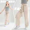 imageRolanko Girls Cargo Pants Baggy Y2K Cargo Trousers Jeans Wide Leg Pants with Multi Pockets 415 YearsBeige