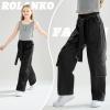 imageRolanko Girls Cargo Pants Baggy Y2K Cargo Trousers Jeans Wide Leg Pants with Multi Pockets 415 YearsBlack