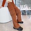 imageRolanko Girls Cargo Pants Baggy Y2K Cargo Trousers Jeans Wide Leg Pants with Multi Pockets 415 YearsBrown