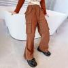 imageRolanko Girls Cargo Pants Baggy Y2K Cargo Trousers Jeans Wide Leg Pants with Multi Pockets 415 YearsBrown
