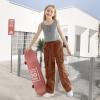 imageRolanko Girls Cargo Pants Baggy Y2K Cargo Trousers Jeans Wide Leg Pants with Multi Pockets 415 YearsBrownpockets