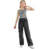 imageRolanko Girls Cargo Pants Baggy Y2K Cargo Trousers Jeans Wide Leg Pants with Multi Pockets 415 YearsDarkgrey