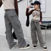 imageRolanko Girls Cargo Pants Baggy Y2K Cargo Trousers Jeans Wide Leg Pants with Multi Pockets 415 YearsGrey
