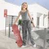 imageRolanko Girls Cargo Pants Baggy Y2K Cargo Trousers Jeans Wide Leg Pants with Multi Pockets 415 YearsGrey