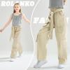 imageRolanko Girls Cargo Pants Baggy Y2K Cargo Trousers Jeans Wide Leg Pants with Multi Pockets 415 YearsKhaki