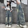 imageRolanko Girls Cargo Pants Baggy Y2K Cargo Trousers Jeans Wide Leg Pants with Multi Pockets 415 YearsMultipockets