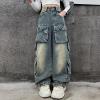 imageRolanko Girls Cargo Pants Baggy Y2K Cargo Trousers Jeans Wide Leg Pants with Multi Pockets 415 YearsMultipockets