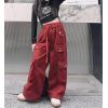 imageRolanko Girls Cargo Pants Baggy Y2K Cargo Trousers Jeans Wide Leg Pants with Multi Pockets 415 YearsRed