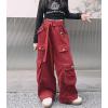imageRolanko Girls Cargo Pants Baggy Y2K Cargo Trousers Jeans Wide Leg Pants with Multi Pockets 415 YearsRed