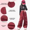 imageRolanko Girls Cargo Pants Baggy Y2K Cargo Trousers Jeans Wide Leg Pants with Multi Pockets 415 YearsRed