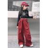 imageRolanko Girls Cargo Pants Baggy Y2K Cargo Trousers Jeans Wide Leg Pants with Multi Pockets 415 YearsRed