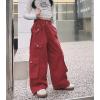 imageRolanko Girls Cargo Pants Baggy Y2K Cargo Trousers Jeans Wide Leg Pants with Multi Pockets 415 YearsRed