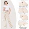 imageRolanko Girls Cargo Pants Wide Leg Loose Cargo Trousers with Pockets Streetwear Kids Pants 415 YearsApricot