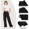 imageRolanko Girls Cargo Pants Wide Leg Loose Cargo Trousers with Pockets Streetwear Kids Pants 415 YearsBlack