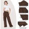 imageRolanko Girls Cargo Pants Wide Leg Loose Cargo Trousers with Pockets Streetwear Kids Pants 415 YearsCoffee