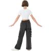 imageRolanko Girls Cargo Pants Wide Leg Loose Cargo Trousers with Pockets Streetwear Kids Pants 415 YearsDark Grey