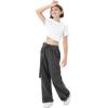 imageRolanko Girls Cargo Pants Wide Leg Loose Cargo Trousers with Pockets Streetwear Kids Pants 415 YearsDark Grey